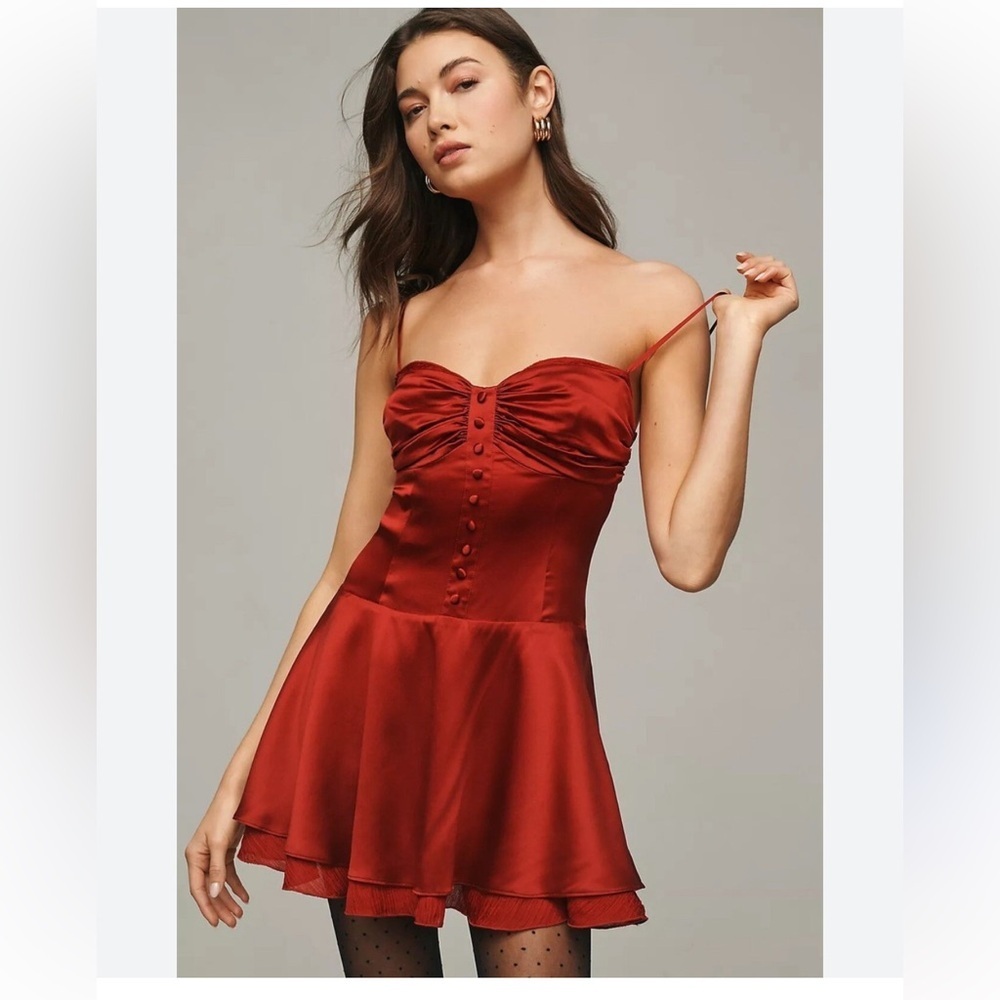 Reformation Red One-Shoulder Satin Mini Dress